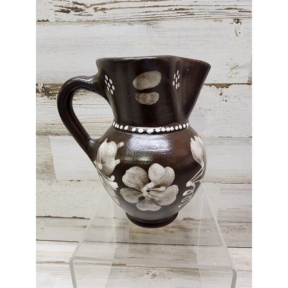 German Krug Pitcher Creamer WF Almersbach i Tal Brown White Flowers 5" - Picture 1 of 8